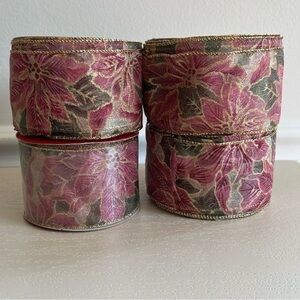 ✨ Vintage Poinsettia Wired Ribbon Garland – 4 Spools (One New!) ✨